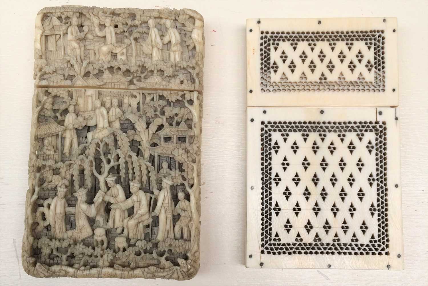 A 18th century Cantonese carved ivory card case; together with a similar Anglo Indian pierced - Image 7 of 13
