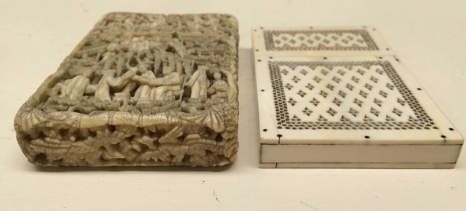 A 18th century Cantonese carved ivory card case; together with a similar Anglo Indian pierced - Image 12 of 13
