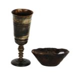 Chinese carved hoof libation cup and a horn pedestal goblet (2)