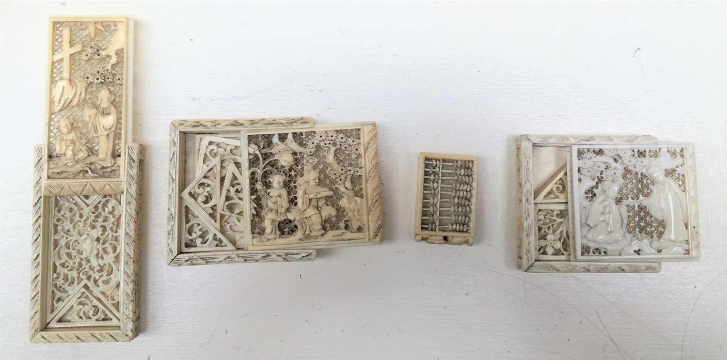 A 18th century Cantonese carved ivory card case; together with a similar Anglo Indian pierced - Image 6 of 13