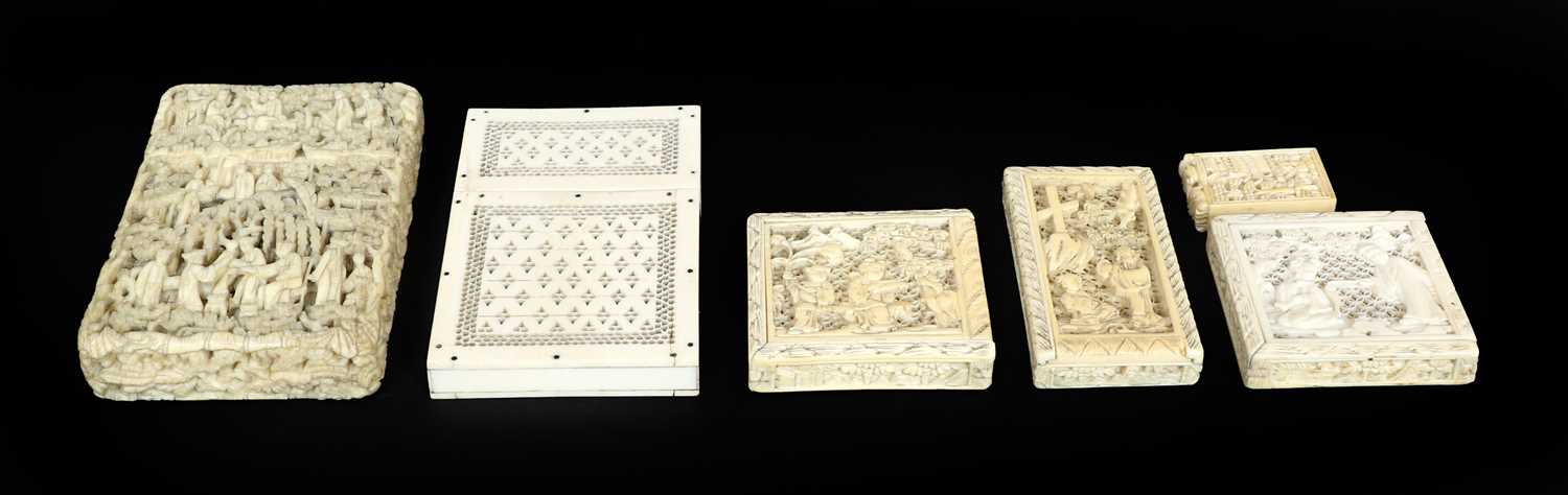 A 18th century Cantonese carved ivory card case; together with a similar Anglo Indian pierced