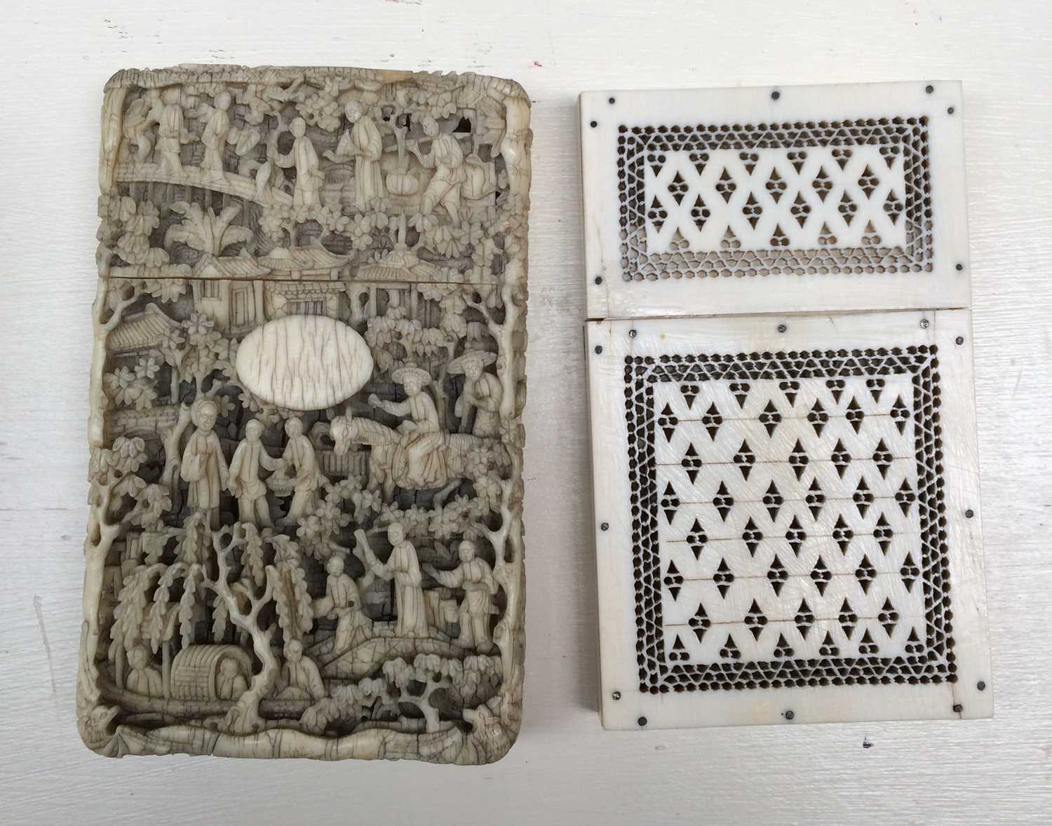 A 18th century Cantonese carved ivory card case; together with a similar Anglo Indian pierced - Image 9 of 13