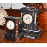 Two Victorian black slate and marble striking mantel clocks