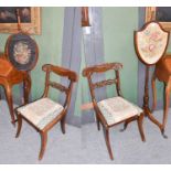 Two Regency mahogany pole screens, together with a pair of brass inlaid mahogany 19th century