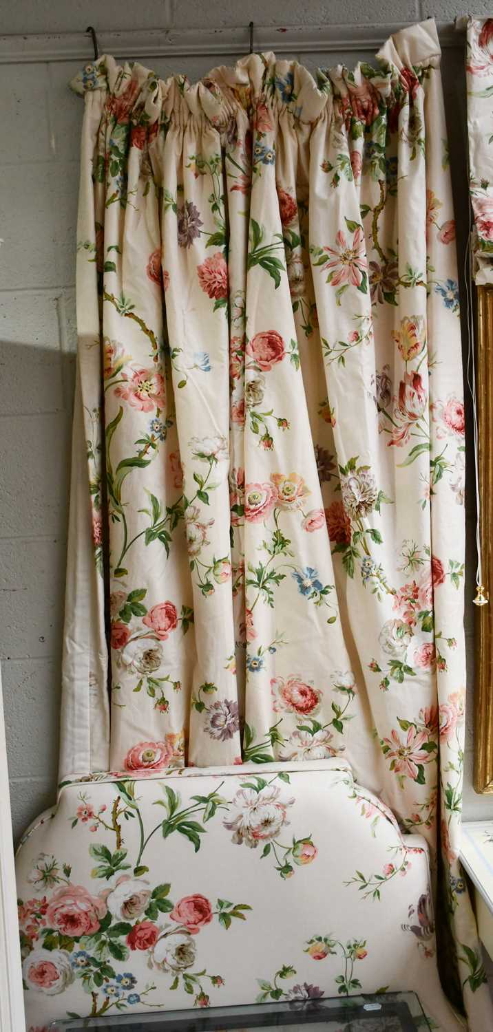Two pairs pf matching glazed chinz interlined curtains, a pair of matching headboards, matching - Image 2 of 7