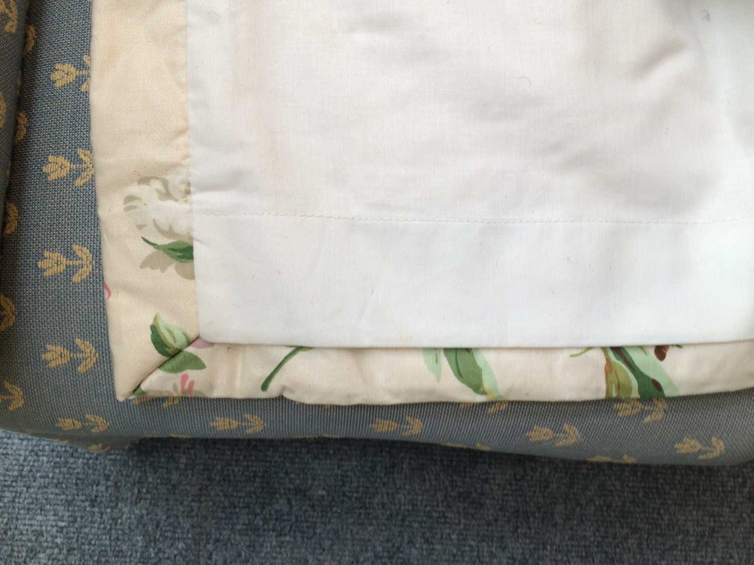 Two pairs pf matching glazed chinz interlined curtains, a pair of matching headboards, matching - Image 6 of 7