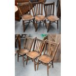 Six elm High Wycombe chairs, broad arrow marks