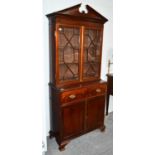 An Edwardian mahogany secretaire bookcase, with astragal glazed upper section, 94cm by 40cm by