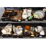 Eight boxes of miscellaneous items including Royal Cauldon blue dragon dinner wares, Noritake dinner