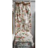 Two pairs pf matching glazed chinz interlined curtains, a pair of matching headboards, matching