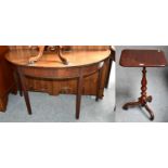 A Victorian mahogany tilt top tripod table, 47cm by 44cm by 71cm, together with a George III demi