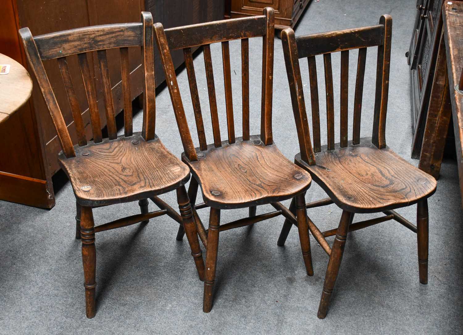 Six elm High Wycombe chairs, broad arrow marks - Image 2 of 3