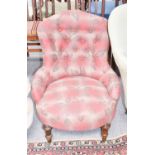 A Victorian buttoned nursing chair, later upholstered