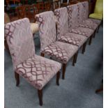 A set of eight dining modern high backed chairs, six upholstered in purple velvet overlay and two