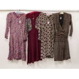 Circa 1920-30s Dresses, comprising a long sleeved cotton dress in pink, green, navy and white