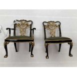 Set of Six John Hodgson Dolls House 1/12 Scale Chippendale Style Dining Chairs, in black and gold