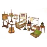 Assorted Modern 1/12th Dolls House Furniture and Accessories, comprising two pole screens, candle