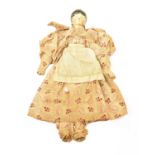 Circa 1830 Grodnertal Doll with black painted curled hair with hair comb, painted face, pierced ears