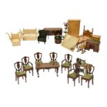 Modern 1/12th Scale Dolls House Furniture and Accessories, comprising bow front side board, six