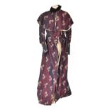 19th Century Silk Brocade Evening Coat, in a red and black striped shot silk woven with purple and