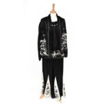 Circa 1920s Chinese Silk Pyjama Set, comprising a camisole top with spaghetti straps, patch