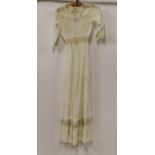 Early 20th Century White Cotton Dress with three quarter length sleeves, crochet buttons to the