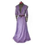 Early 20th Century Purple Silk Two Piece, comprising a fitted bodice with long sleeves V-shaped