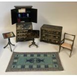 Modern Dolls House 1/12th Scale Chinoiserie Style Furniture, comprising a japanned bureau bookcase