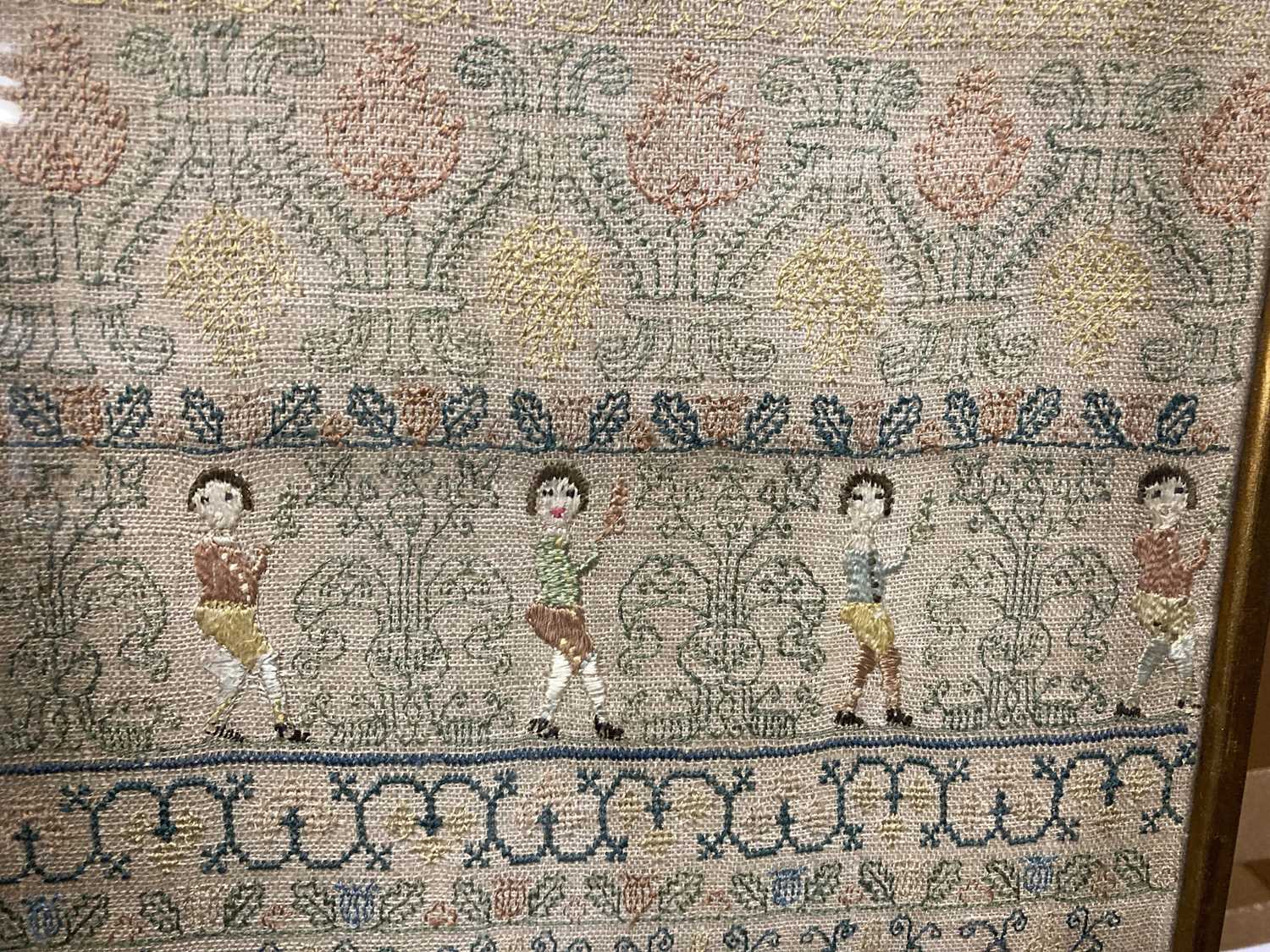 A Decorative Band Sampler Worked by Martha Hayter Dated 1741, worked on linen in coloured threads - Image 3 of 3