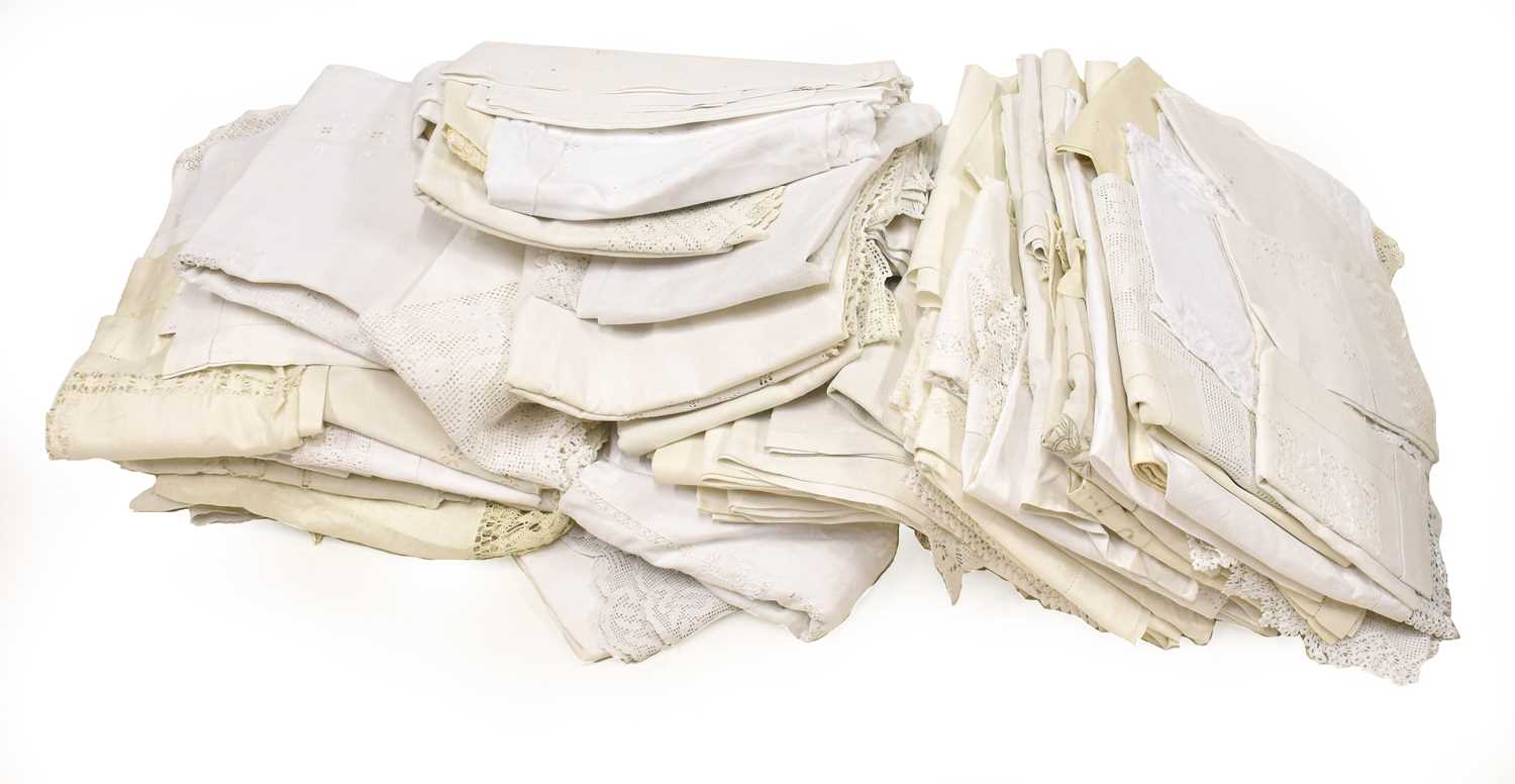 A Quantity of Assorted White Linen and Textiles, comprising table cloths and tea cloths with crochet