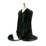 An Edwardian Green Silk Velvet Evening Cape, with gathered velvet trims to the edges and black