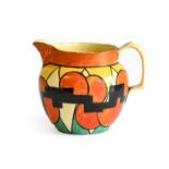 Clarice Cliff (1899-1972): A Bizarre Castellated Circle Jug, printed factory marks, 11cm highGreen