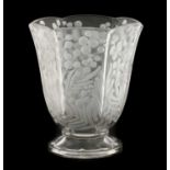 An Art Deco Etling Frosted and Clear Glass Vase, moulded with ferns and blossom, moulded mark ETLING