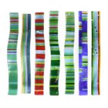 A Set of Seven Glass Wave Shaped Wall Decorations, by Gunta Krumins, multi-layered, multi-coloured