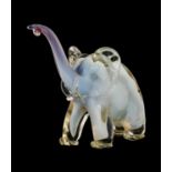 A Murano Opalescent, Pink and Clear Glass Elephant, probably by Archimede Seguso, stood with