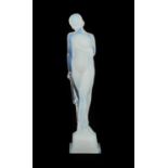 An Art Deco Sabino Opalescent Glass Serenity Figure, moulded as a semi nude female, engraved