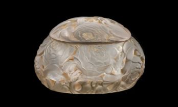 René Lalique (French, 1860-1945): A Stained, Clear and Frosted Glass Dinard Box and Cover,