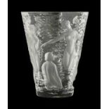 A Lalique Clear and Frosted Glass Ondines Vase, modern, designed in 1952, moulded with eight nudes