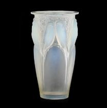 René Lalique (French, 1860-1945): An Opalescent, Stained and Frosted Ceylan No.905 Glass Vase, of