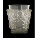 A Lalique Clear and Frosted Bacchus Glass Vase, designed in 1938, moulded with four fauns in