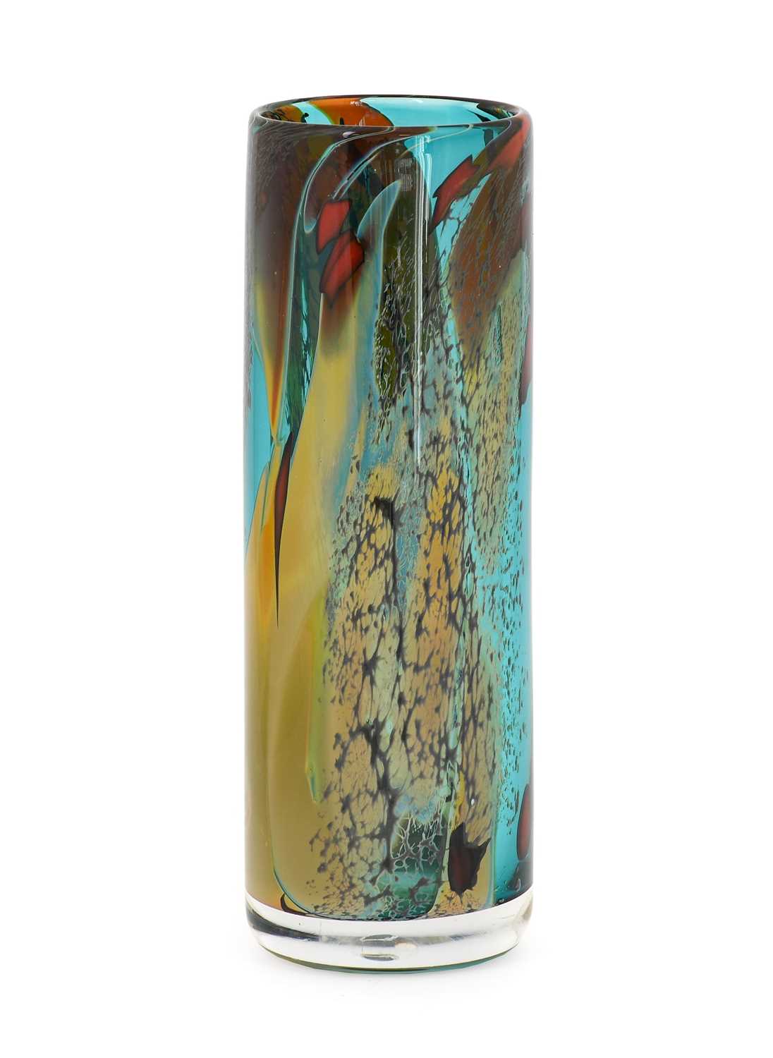 Peter Layton (b.1937) Lagoon Glass Vase, cylindrical form, signed, 21.5cm highIn good order. No - Bild 2 aus 2