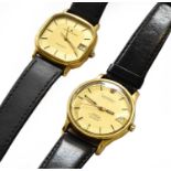 A gents gold plated electronic wristwatch, signed Omega, f300HZ, Constellation, Chronometer, 35mm