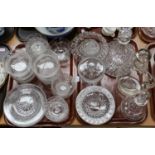 Assorted cut glass and crystal including a set of six salad plates etched with fruiting vines, a