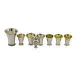 Seven Various Swedish Silver Beakers and a Scandinavian Silver Box, the beakers each tapering and on