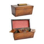 A 19th century mahogany tea caddy, and a Tunbridge inlaid walnut writing box (2)Tea caddy with