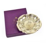 An Elizabeth II Silver Dish, by Asprey, London, 1977, rose-shaped, the centre with a plaque
