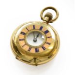 A lady's 18 carat gold fob watch, case stamped 18k, cuvette signed The Sussex Goldsmiths &