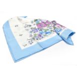 Gucci Silk Scarf of Floral Design, within a pale blue border, 65cm by 65cm in original packaging and