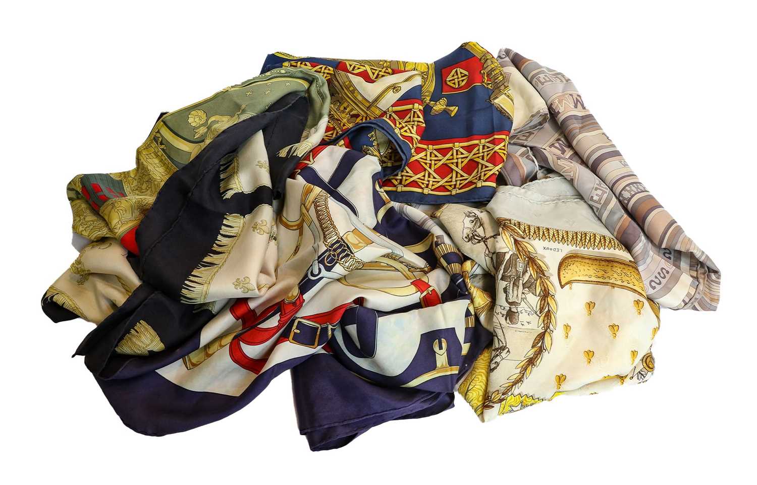 Hermes silk scarves, Feu de Route, Vue du Carosse de la Gallere la Reale, Napoleon with woven bees