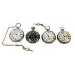 A silver chronograph pocket watch, two silver open faced pocket watches and a military General